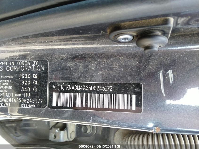 2013 Kia Rio Lx VIN: KNADM4A35D6245172 Lot: 30039072