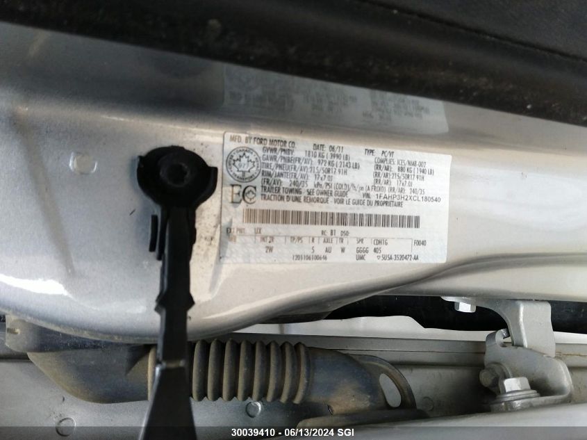 2012 Ford Focus Sel VIN: 1FAHP3H2XCL180540 Lot: 30039410