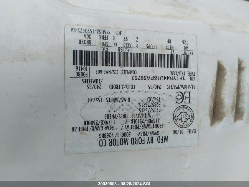 2008 Ford Ranger Super Cab VIN: 1FTYR44U18PA59753 Lot: 30039603