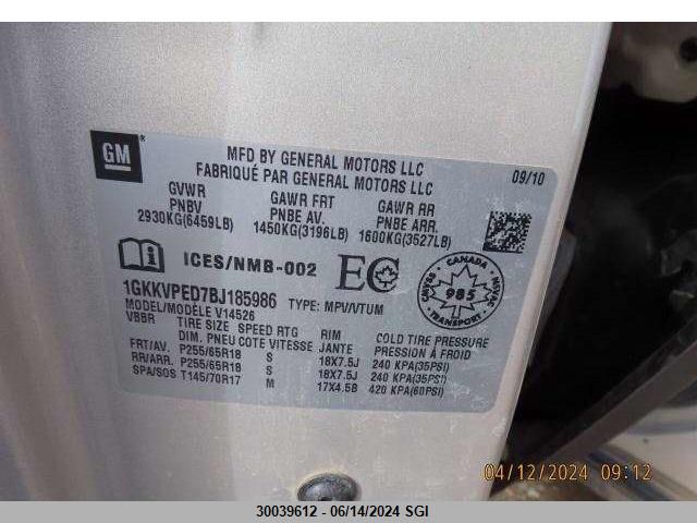 2011 GMC Acadia Sle VIN: 1GKKVPED7BJ185986 Lot: 30039612