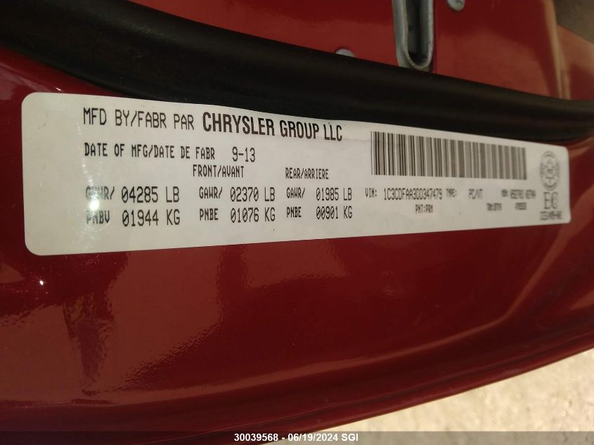 2013 Dodge Dart Se/Aero VIN: 1C3CDFAA3DD347479 Lot: 30039568