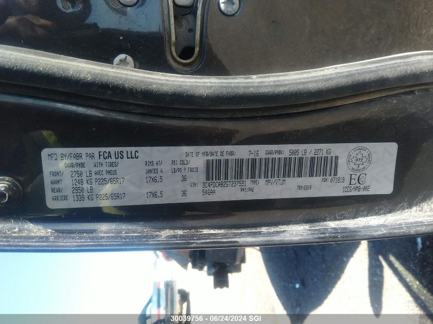 2016 Dodge Journey Se VIN: 3C4PDCAB2GT237591 Lot: 30039756