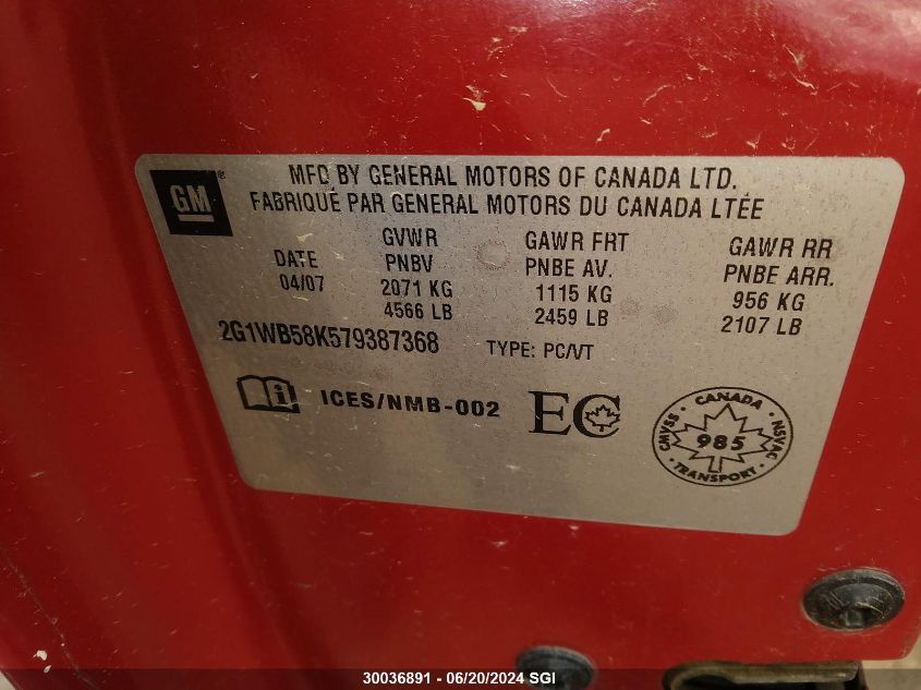 2007 Chevrolet Impala Ls VIN: 2G1WB58K579387368 Lot: 30036891