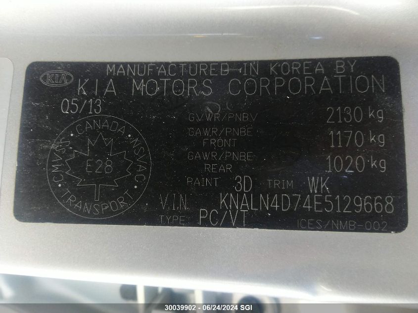 2014 Kia Cadenza Premium/Limited VIN: KNALN4D74E5129668 Lot: 30039902