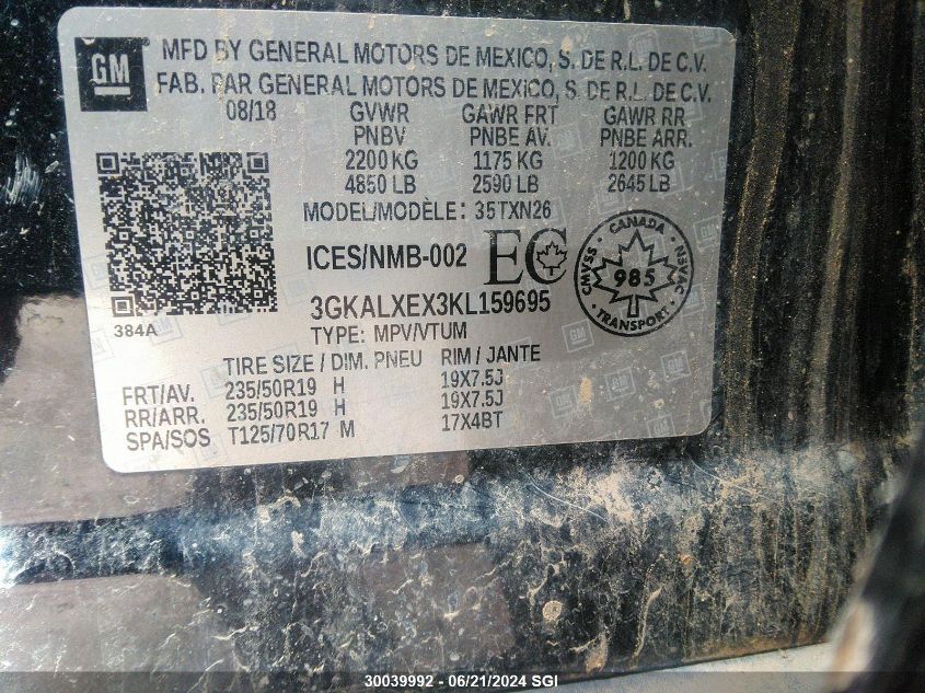2019 GMC Terrain Denali VIN: 3GKALXEX3KL159695 Lot: 30039992