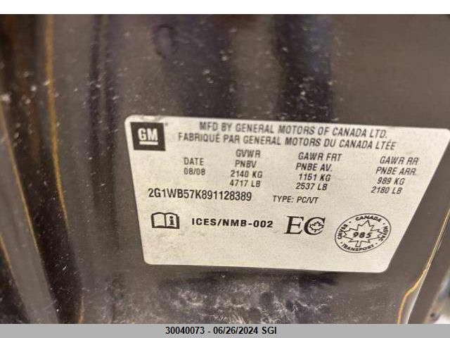 2009 Chevrolet Impala Ls VIN: 2G1WB57K891128389 Lot: 30040073