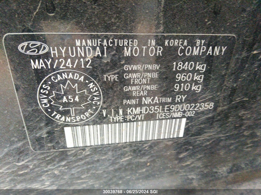 2013 Hyundai Elantra Gt VIN: KMHD35LE9DU022358 Lot: 30039768