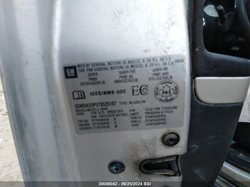 2007 Chevrolet Hhr Lt VIN: 3GNDA23P97S525197 Lot: 30040042