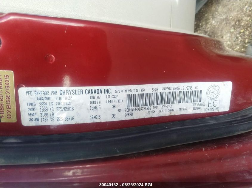 2008 Dodge Grand Caravan Se VIN: 2D8HN44HX8R785898 Lot: 30040132