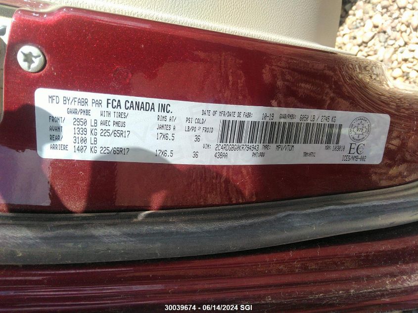 2019 Dodge Grand Caravan Se VIN: 2C4RDGBG0KR794943 Lot: 30039674