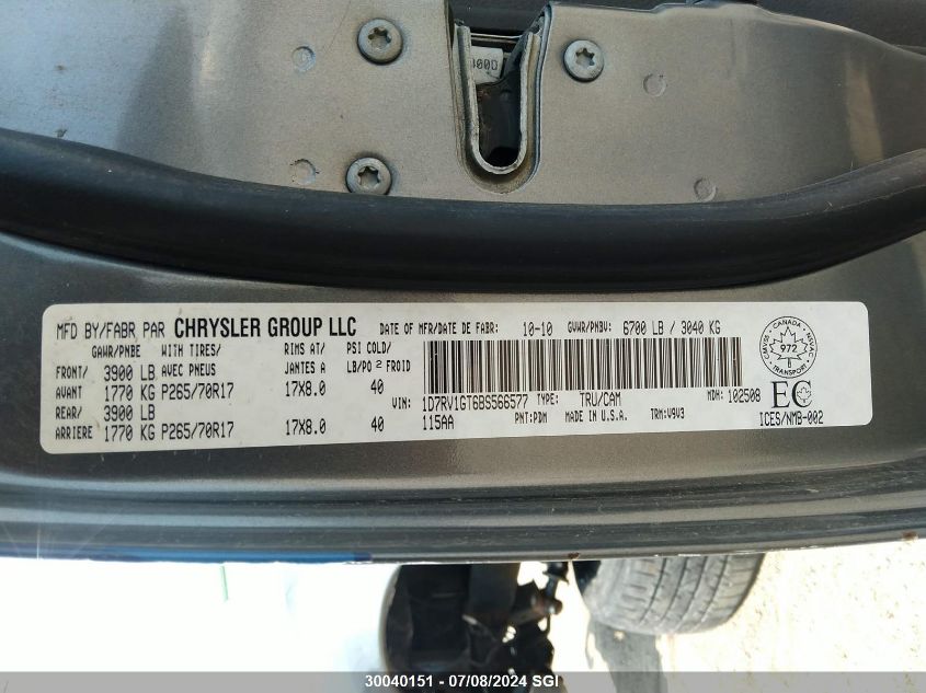 2011 Dodge Ram 1500 VIN: 1D7RV1GT6BS566577 Lot: 30040151