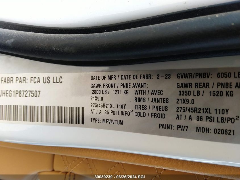 2023 Jeep Grand Cherokee Summit/Summit Reserve VIN: 1C4RJHEG1P8727507 Lot: 30039239