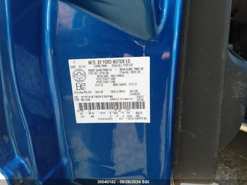 2013 Ford F150 Super Cab VIN: 1FTFX1ET9DFC59748 Lot: 30040182