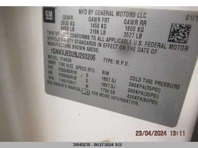 2011 Chevrolet Traverse Lt VIN: 1GNKVJED2BJ293206 Lot: 30040238