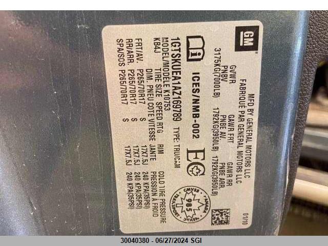 2010 GMC Sierra K1500 Sl VIN: 1GTSKUEA1AZ169789 Lot: 30040380