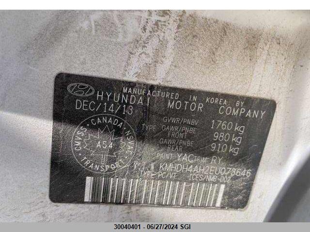 2014 Hyundai Elantra Se/Sport/Limited VIN: KMHDH4AH2EU073646 Lot: 30040401