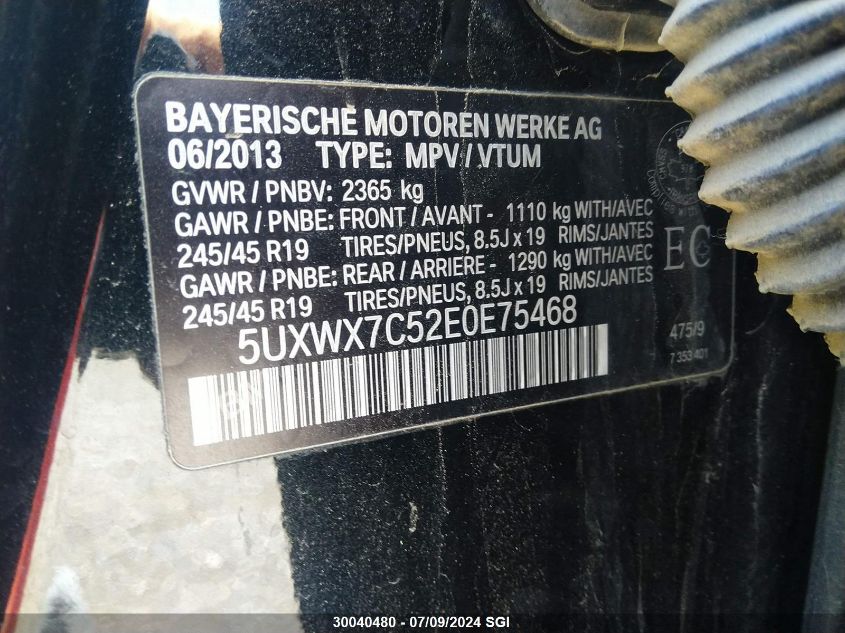 5UXWX7C52E0E75468 2014 BMW X3 xDrive35I