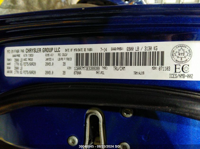 2014 Ram 1500 Sport VIN: 1C6RR7MT3ES399399 Lot: 30040545