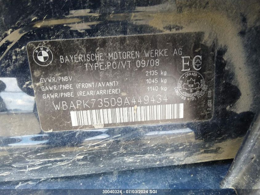 2009 BMW 328 Xi VIN: WBAPK73509A449434 Lot: 30040324