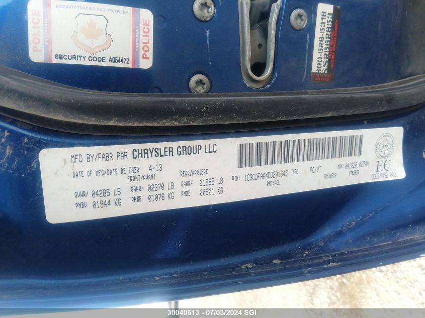 2013 Dodge Dart Se/Aero VIN: 1C3CDFAAXDD201645 Lot: 30040613