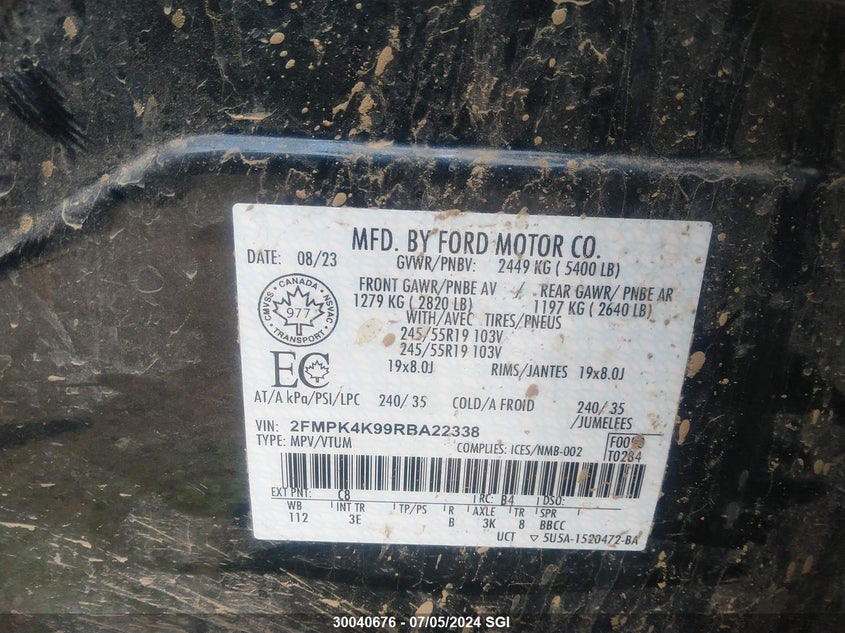 2024 Ford Edge Titanium VIN: 2FMPK4K99RBA22338 Lot: 30040676