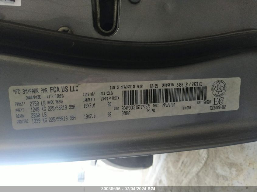 2016 Dodge Journey Sxt/Limited VIN: 3C4PDCCG1GT177571 Lot: 30038596