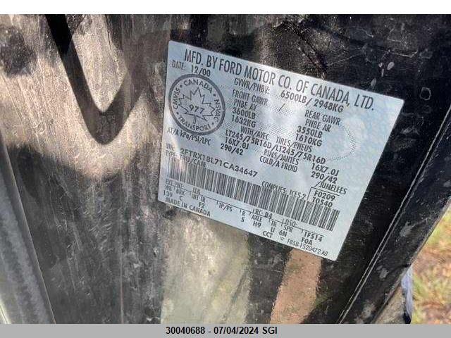 2001 Ford F150 VIN: 2FTRX18L71CA34647 Lot: 30040688