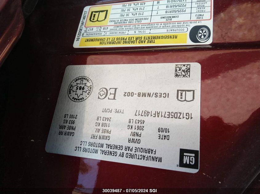 2010 Chevrolet Malibu 2Lt VIN: 1G1ZD5E71AF149717 Lot: 30039487