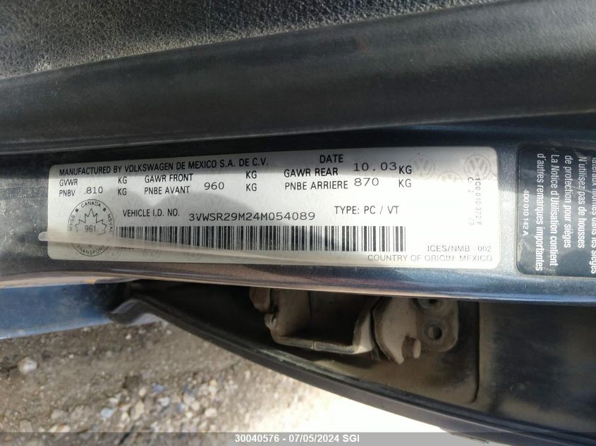 2004 Volkswagen Jetta Gls Tdi VIN: 3VWSR29M24M054089 Lot: 30040576
