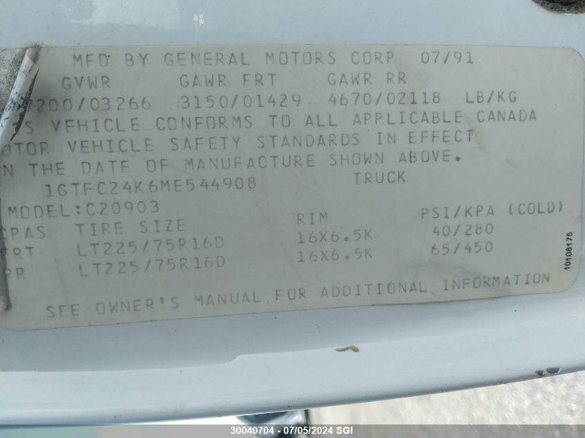 1991 GMC Sierra C2500 VIN: 1GTFC24K6ME544908 Lot: 30040704