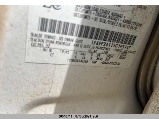 2005 Ford Five Hundred Sel VIN: 1FAFP24115G199147 Lot: 30040711