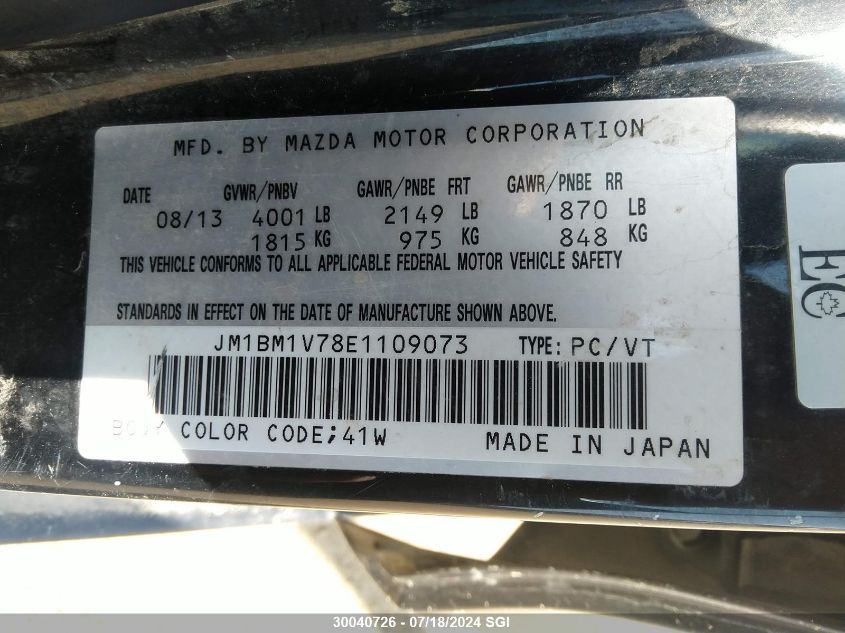 2014 Mazda 3 Touring VIN: JM1BM1V78E1109073 Lot: 30040726