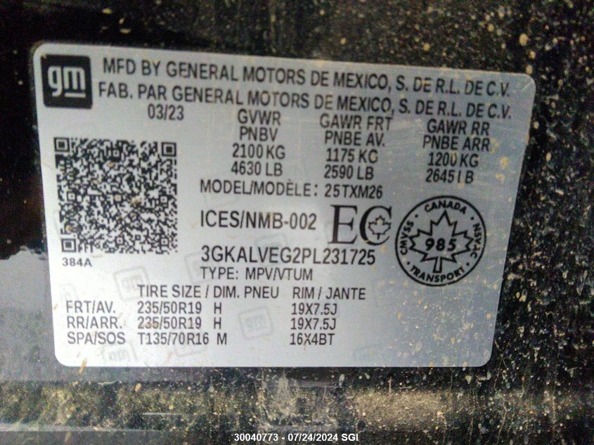 2023 GMC Terrain Slt VIN: 3GKALVEG2PL231725 Lot: 30040773