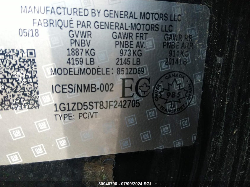 2018 Chevrolet Malibu Lt VIN: 1G1ZD5ST8JF242705 Lot: 30040790