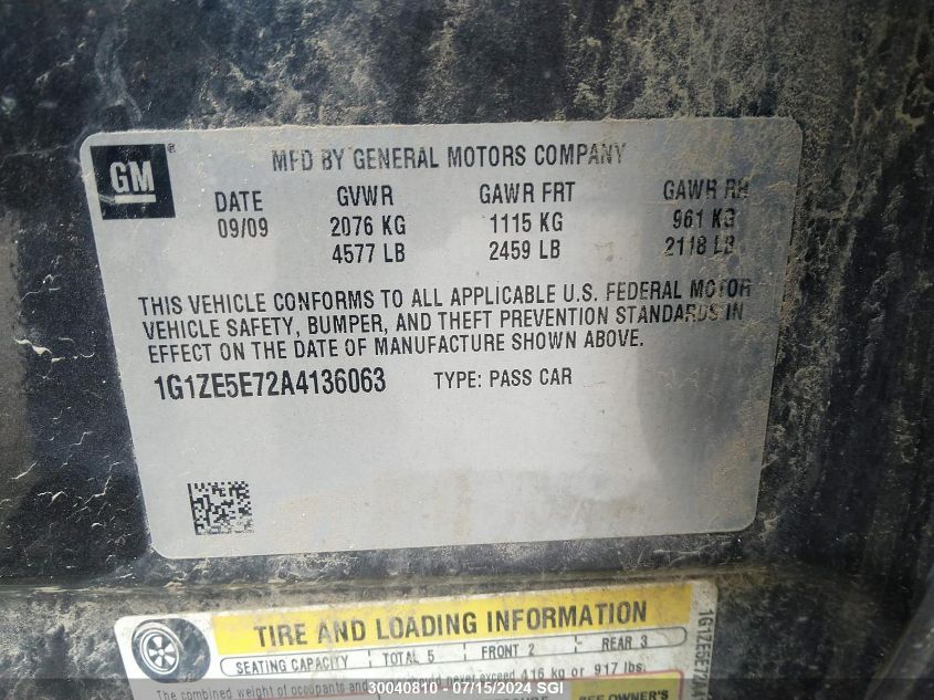 2010 Chevrolet Malibu Ltz VIN: 1G1ZE5E72A4136063 Lot: 30040810