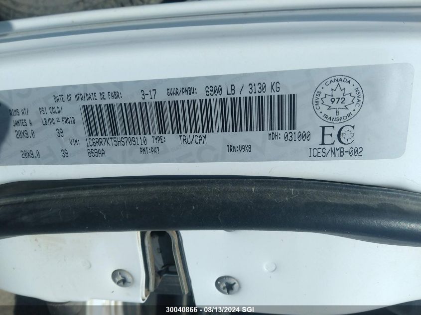 2017 Ram 1500 St VIN: 1C6RR7KT5HS709110 Lot: 30040866