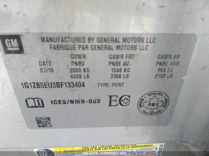 2011 Chevrolet Malibu VIN: 1G1ZB5EU3BF133404 Lot: 30037279