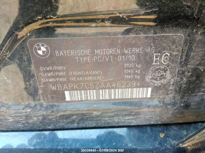 2010 BMW 328 Xi VIN: WBAPK7C57AA462394 Lot: 30039940