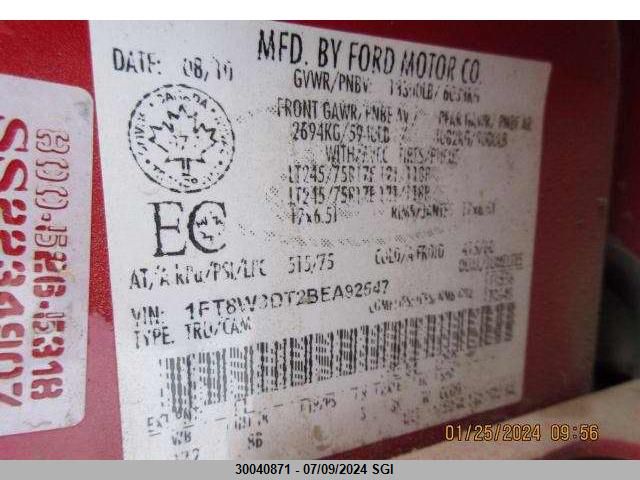 2011 Ford F350 Super Duty VIN: 1FT8W3DT2BEA92547 Lot: 30040871