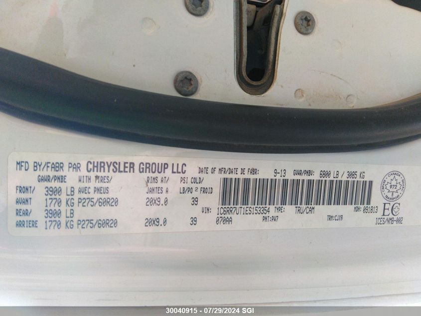 2014 Ram 1500 Sport VIN: 1C6RR7UT1ES153354 Lot: 30040915