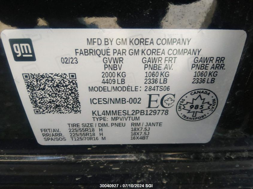 2023 Buick Encore Gx Select VIN: KL4MMESL2PB129778 Lot: 30040927