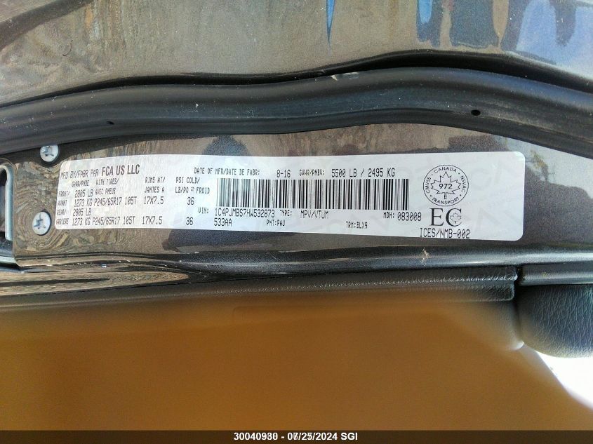 2017 Jeep Cherokee Trailhawk VIN: 1C4PJMBS7HW532873 Lot: 30040930