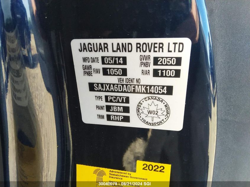 2015 Jaguar F-Type R VIN: SAJXA6DA0FMK14054 Lot: 30040079