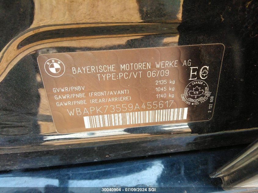 2009 BMW 328 Xi VIN: WBAPK73559A455617 Lot: 30040904