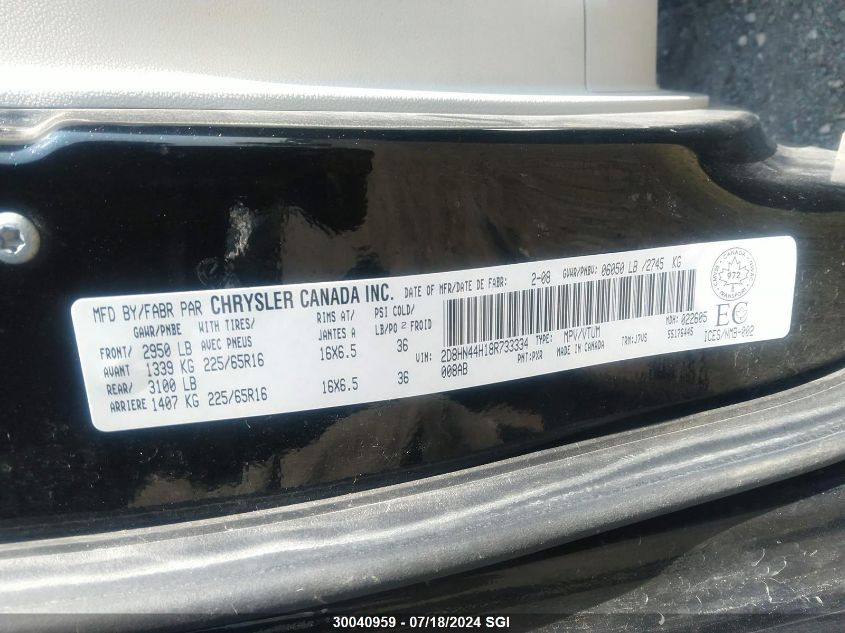 2008 Dodge Grand Caravan Se VIN: 2D8HN44H18R733334 Lot: 30040959