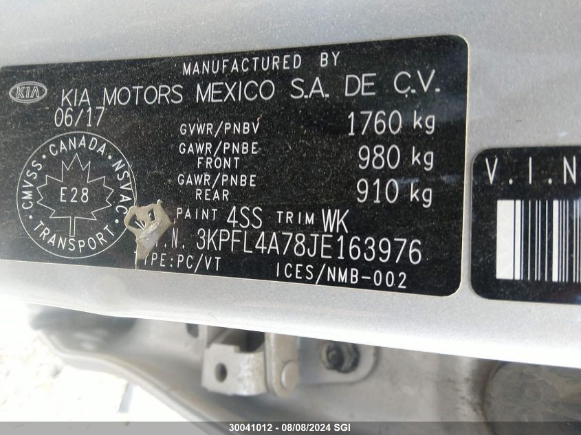 2018 Kia Forte Lx/S VIN: 3KPFL4A78JE163976 Lot: 30041012