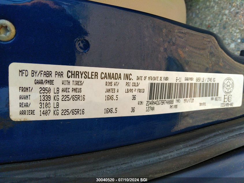 2011 Dodge Grand Caravan Se/Sxt VIN: 2D4RN4DG7BR740888 Lot: 30040520