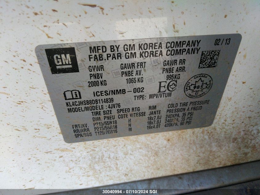 2013 Buick Encore Premium VIN: KL4CJHSB8DB114839 Lot: 30040994