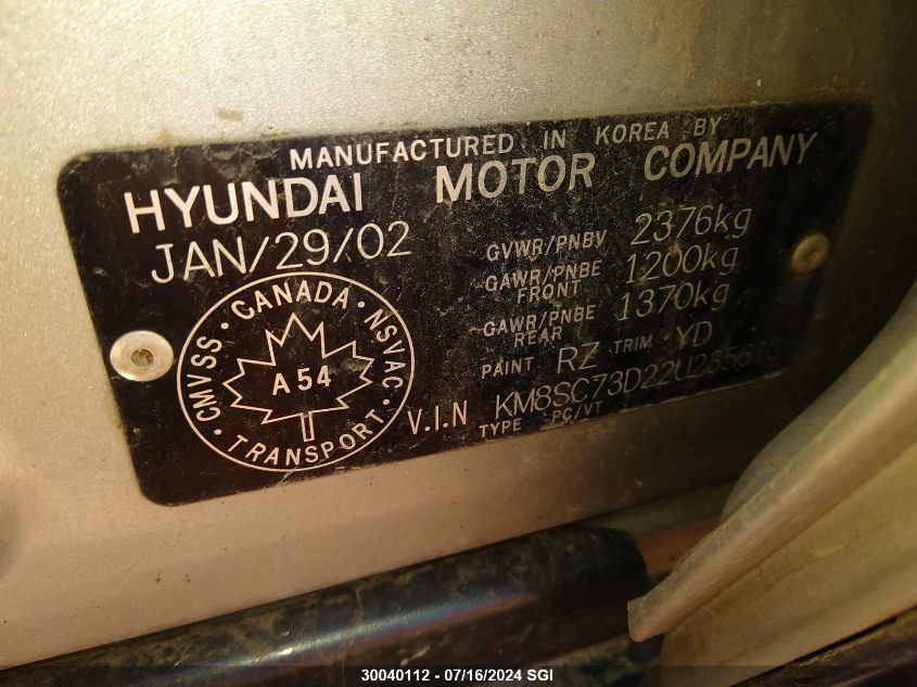 2002 Hyundai Santa Fe Gls/Lx VIN: KM8SC73D22U235613 Lot: 30040112