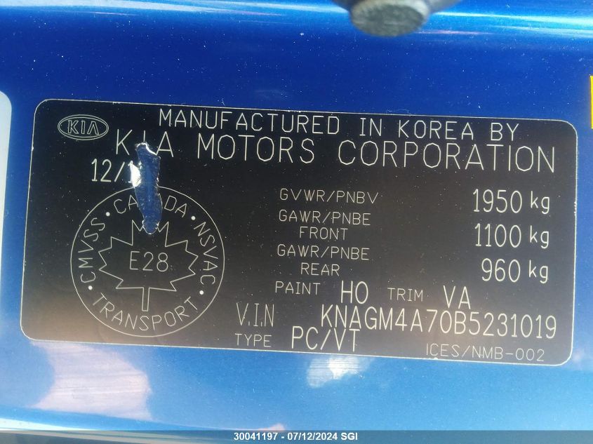 2011 Kia Optima Lx VIN: KNAGM4A70B5231019 Lot: 30041197